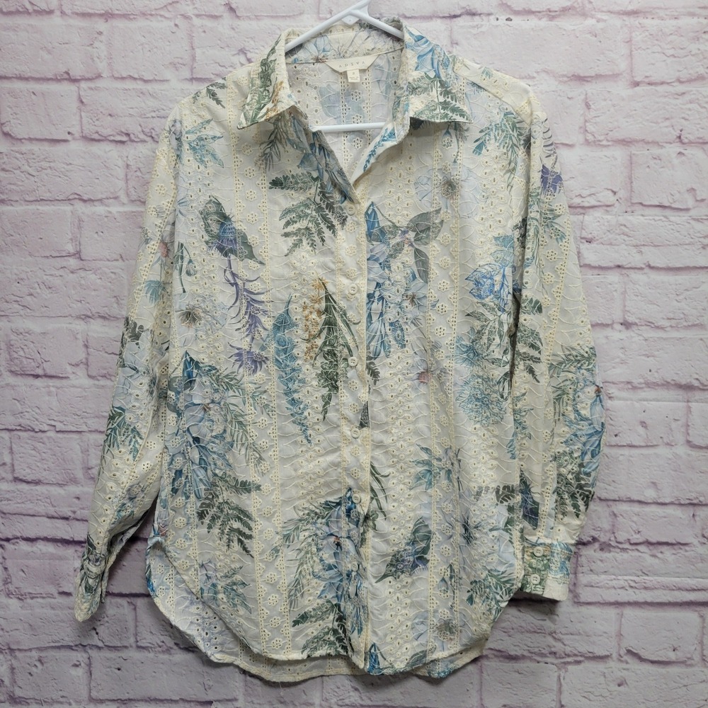 Adiva Eyelet Lace Floral Button Down Shirt Women S Cottagecore Boho Embroidered